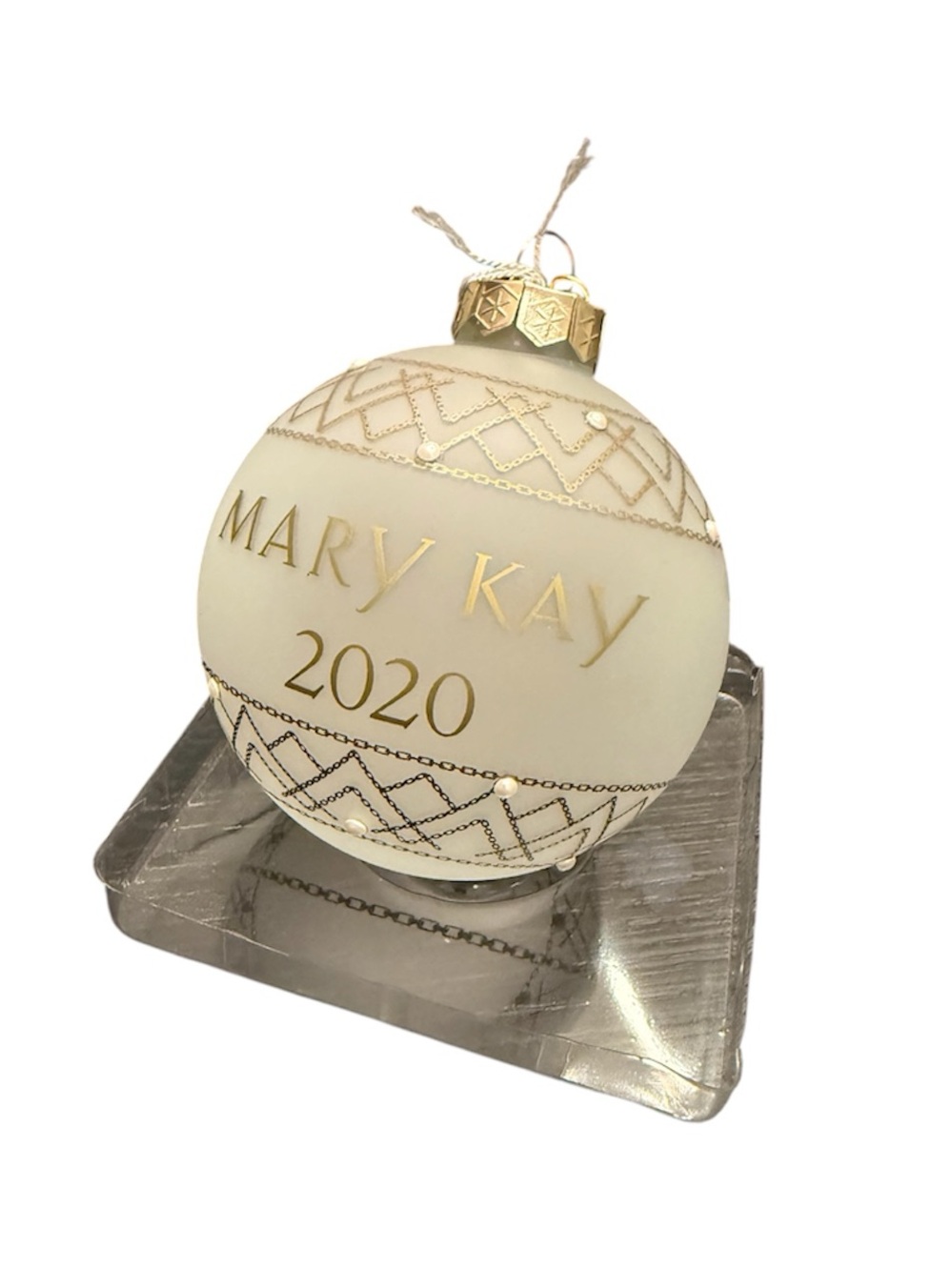 NIB Mary Kay Glass Ornament Gold White 2020 Christmas Tree Ornament